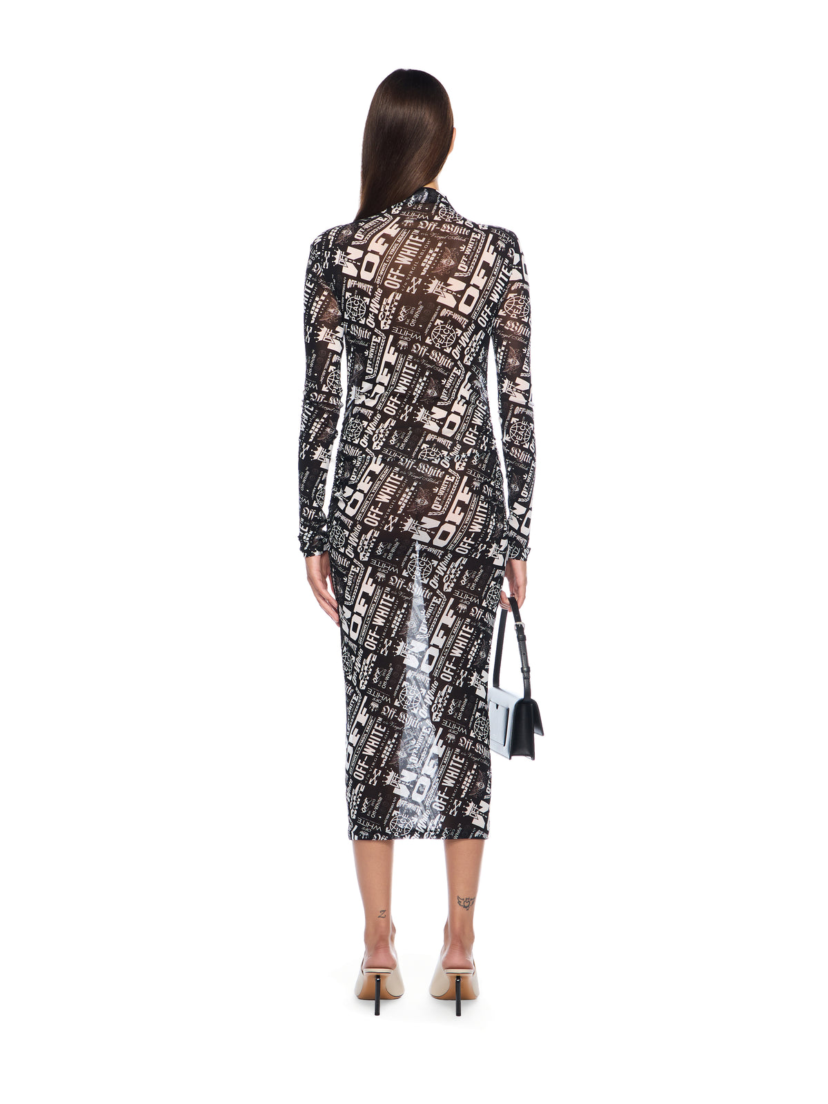 OFF WHITE Multilogo Mesh Gather Midi Dress BLACK OWDB55EF25JER002