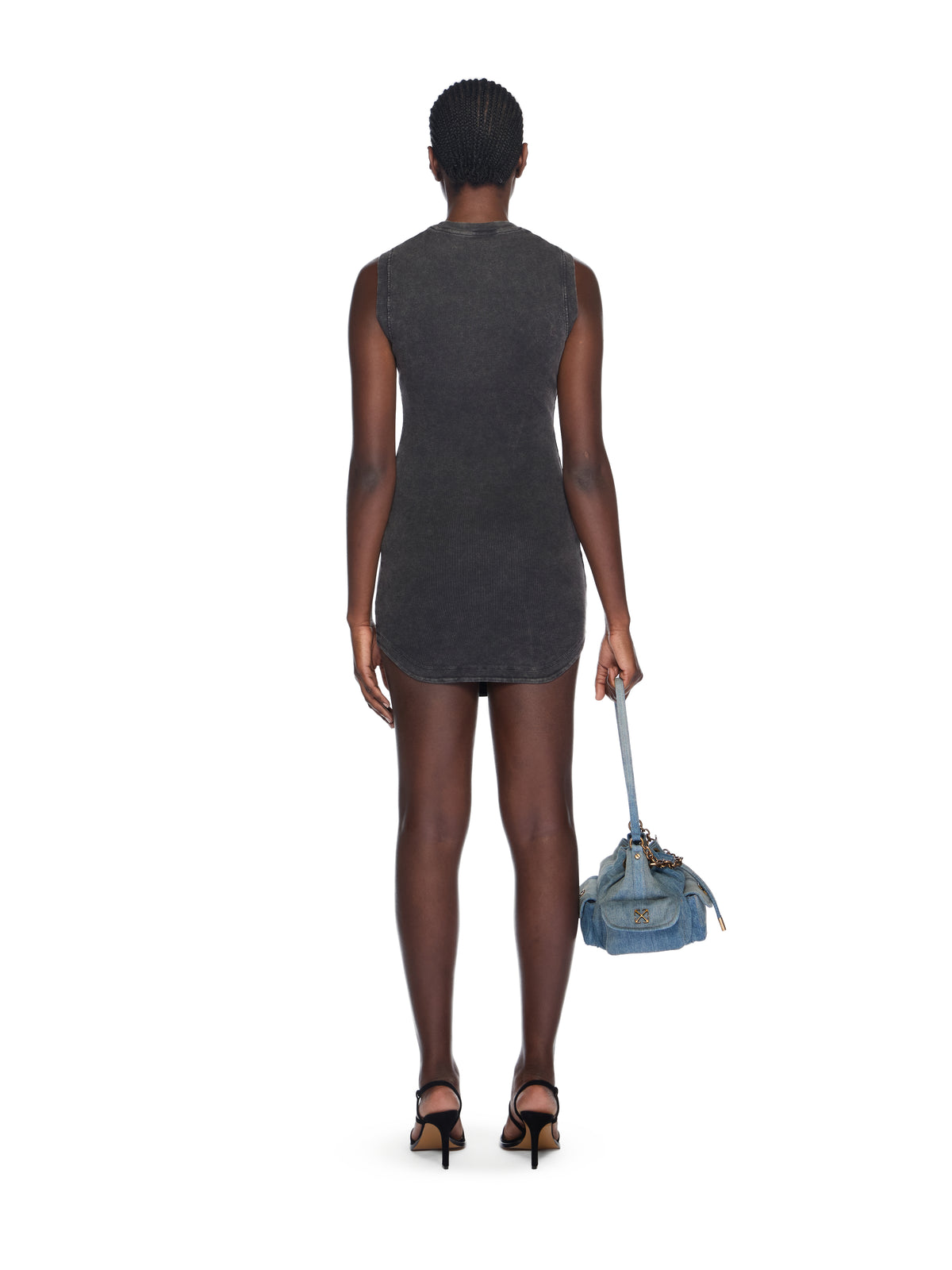 OFF WHITE Off Stamp Ribbed Kat Mini Dress MARBLE BLACK-BLACK OWDB560F25JER001