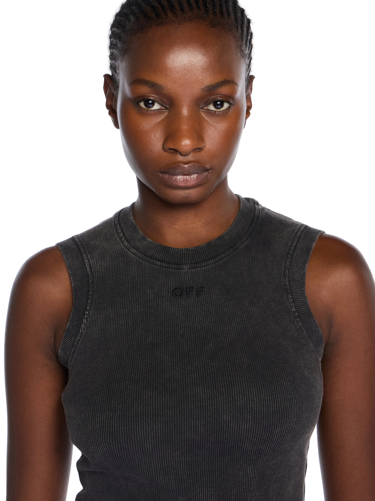 OFF WHITE Off Stamp Ribbed Kat Mini Dress MARBLE BLACK-BLACK OWDB560F25JER001