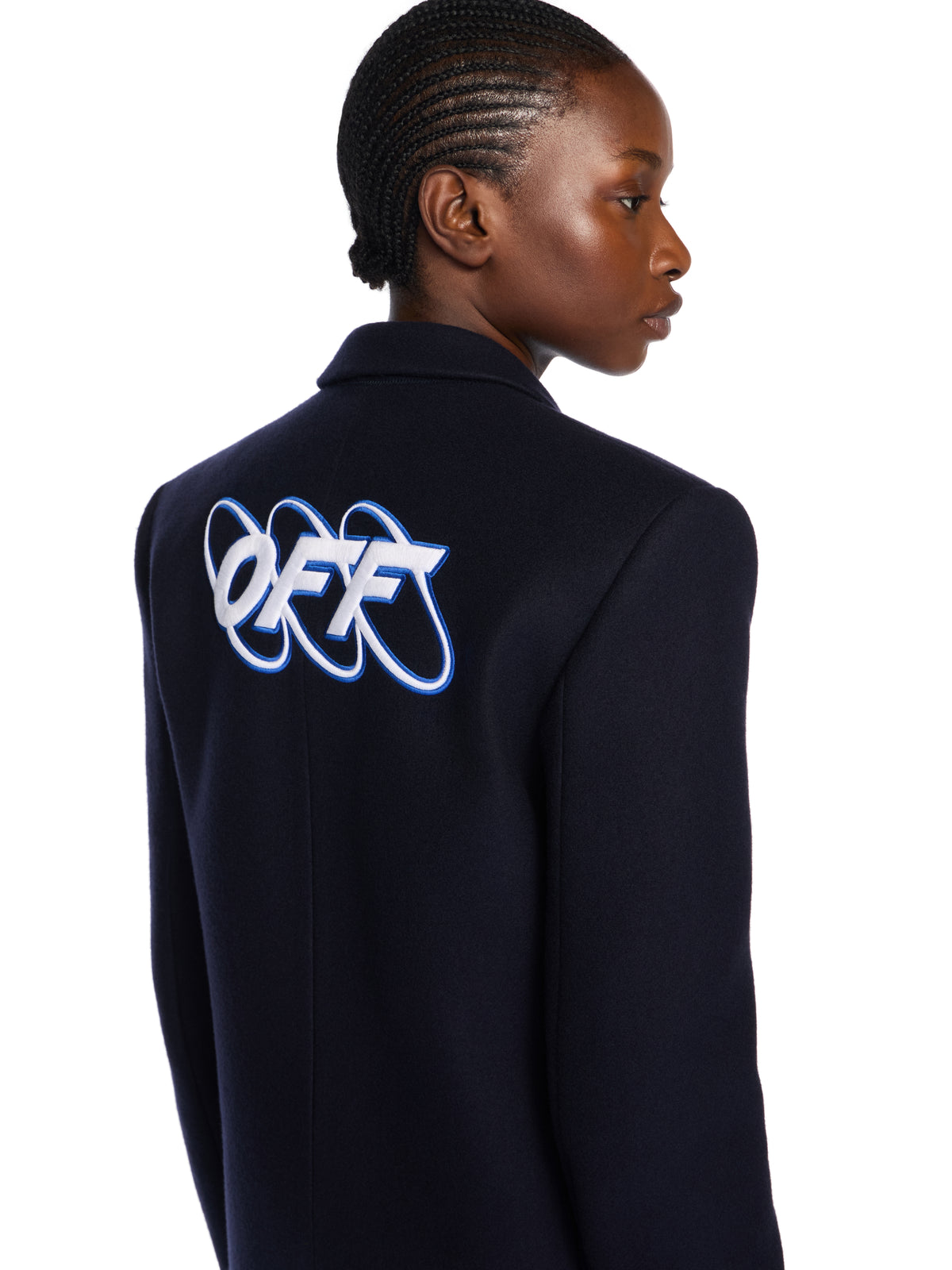 OFF WHITE Long Tailored Wool Coat BLUE IRIS-WHITE OWER02JF25FAB001