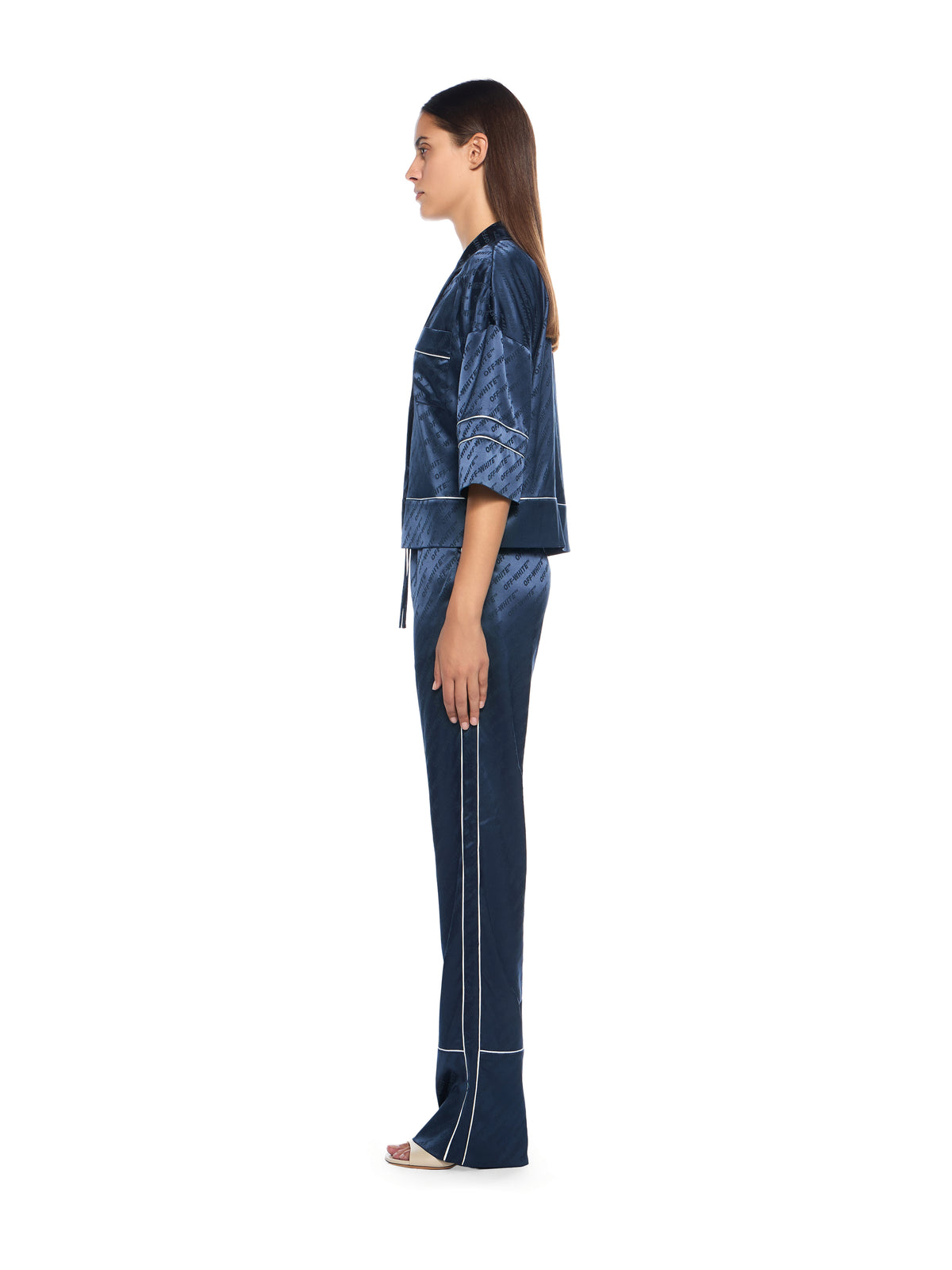 OFF WHITE Jacquard Satin Pajama Shirt BLUE IRIS OWGG008F25FAB001