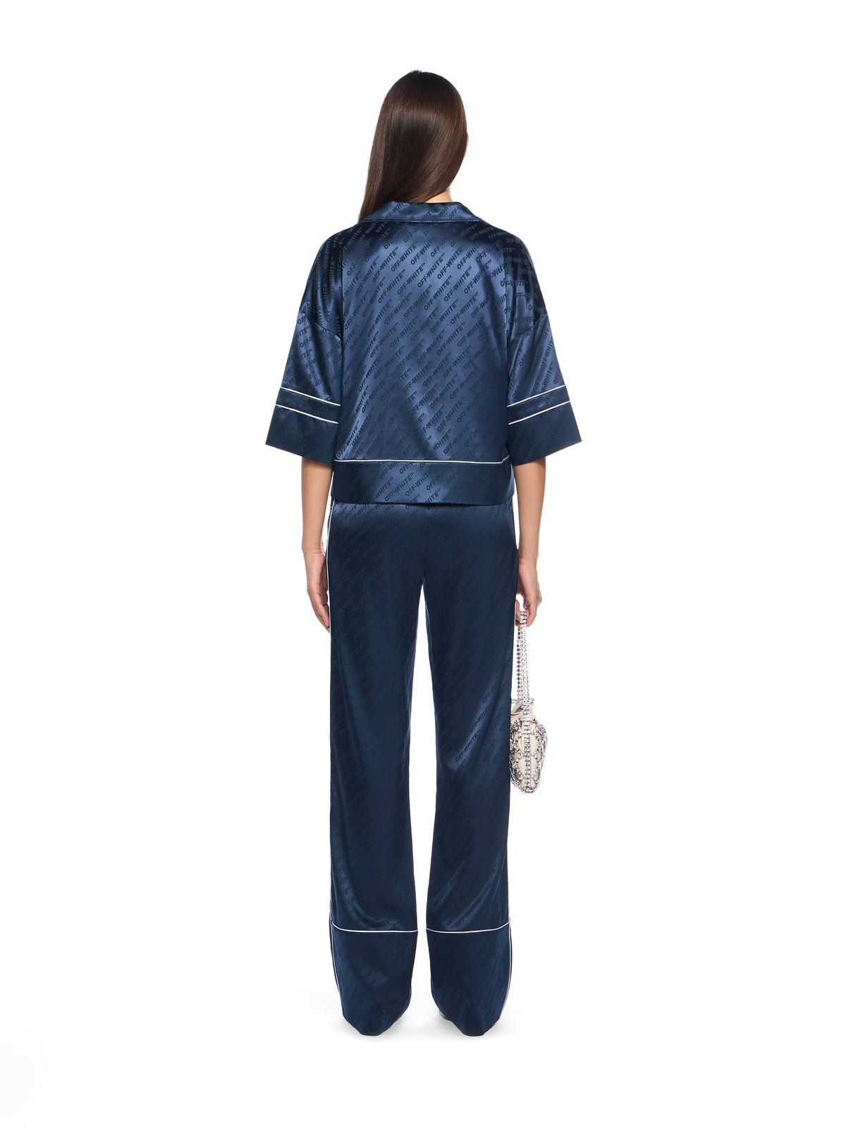 OFF WHITE Jacquard Satin Pajama Shirt BLUE IRIS OWGG008F25FAB001