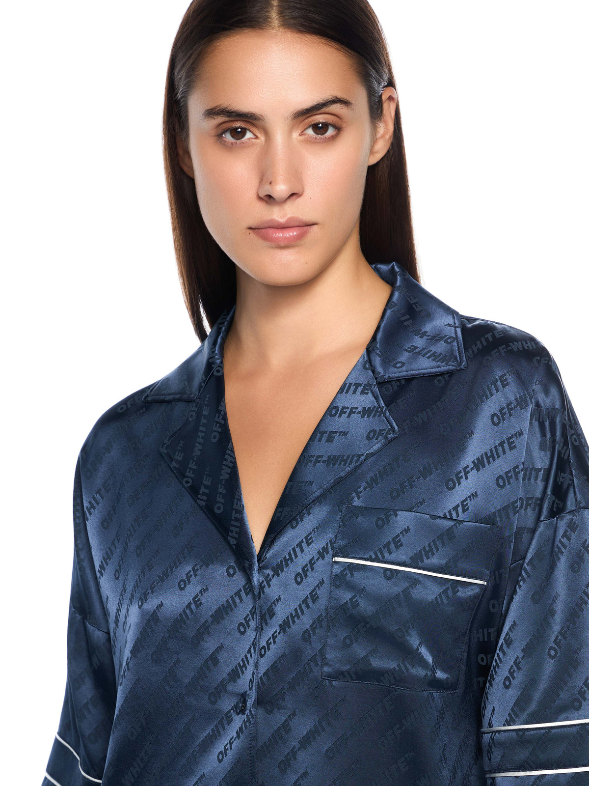 OFF WHITE Jacquard Satin Pajama Shirt BLUE IRIS OWGG008F25FAB001