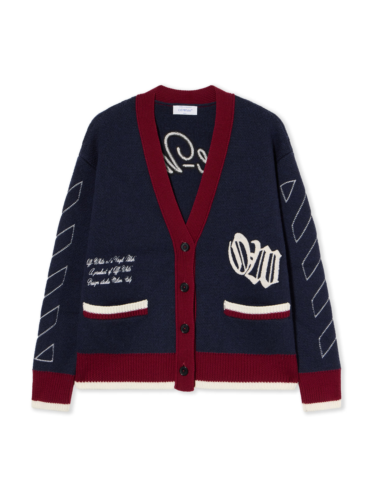 OFF WHITE Jacquard Knit Varsity Cardigan BLUE IRIS-WHITE OWHB04GF25KNI001