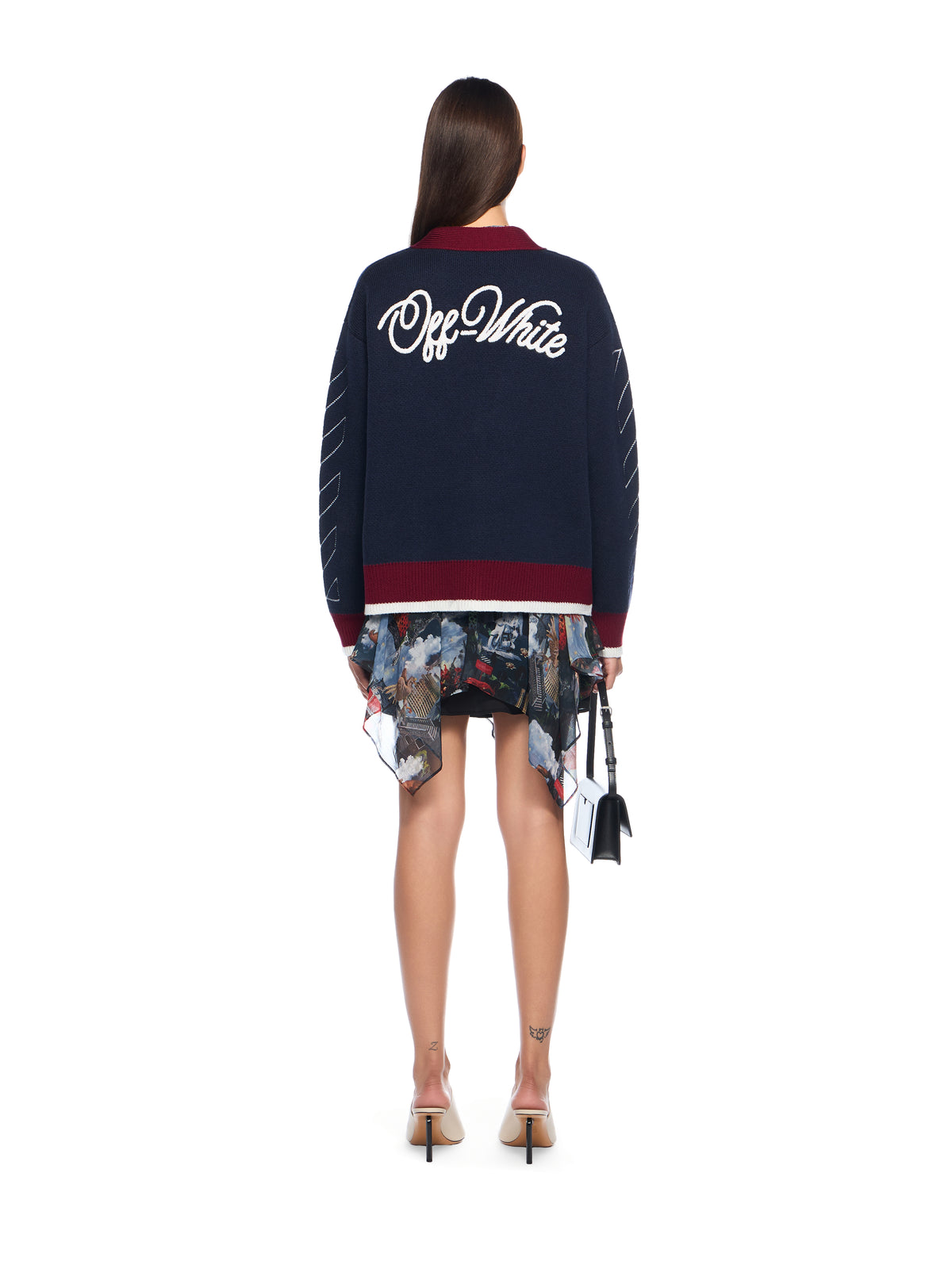 OFF WHITE Jacquard Knit Varsity Cardigan BLUE IRIS-WHITE OWHB04GF25KNI001