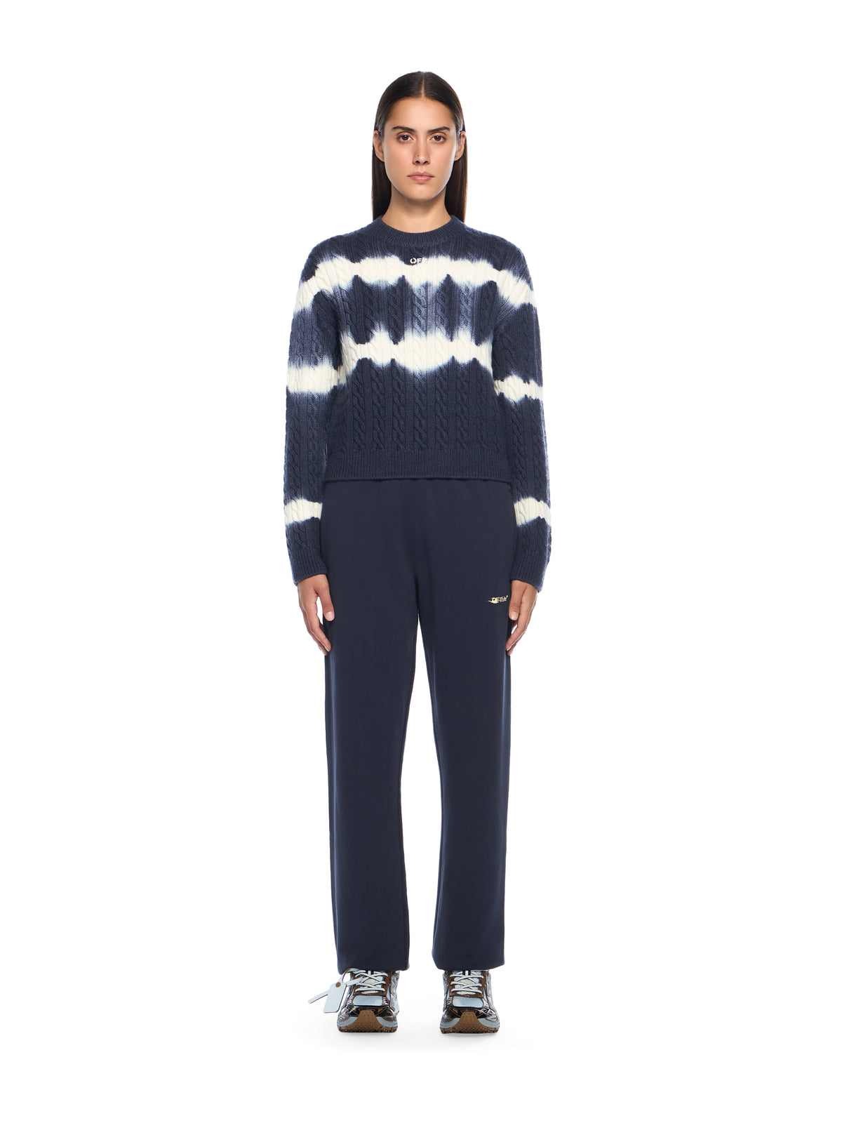 Tiedye Cable Crop Crewneck Sweater