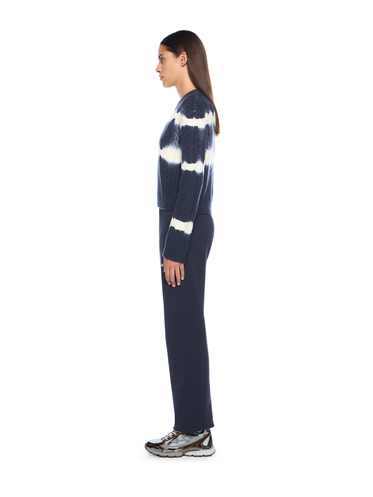 OFF WHITE Tiedye Cable Crop Crewneck Sweater BLUE IRIS-WHITE OWHE10IF25KNI001