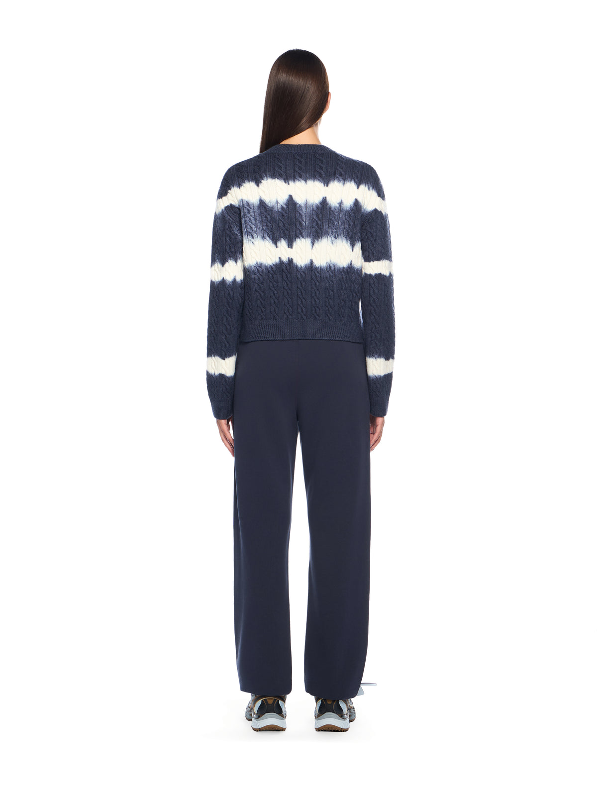 OFF WHITE Tiedye Cable Crop Crewneck Sweater BLUE IRIS-WHITE OWHE10IF25KNI001
