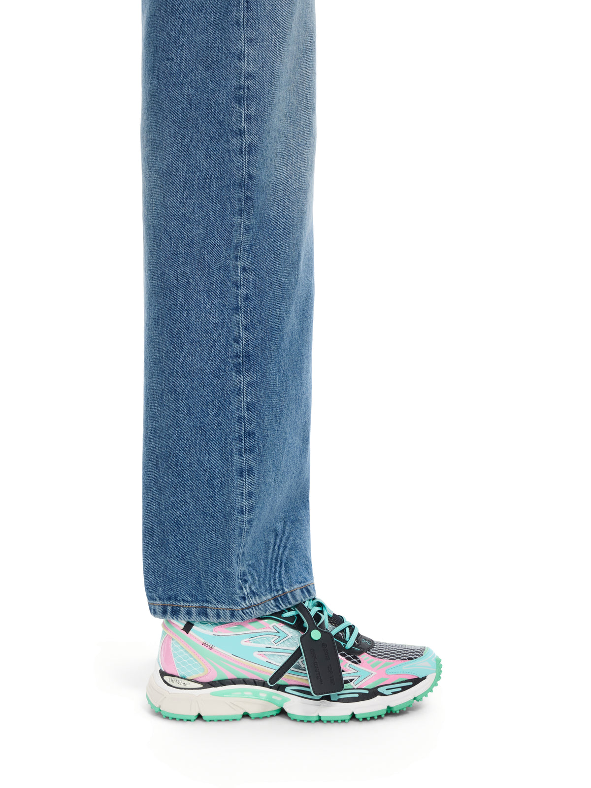 OFF WHITE Be Right Back Fishnet Sneakers AQUA - MINT OWIA289S26FAB004