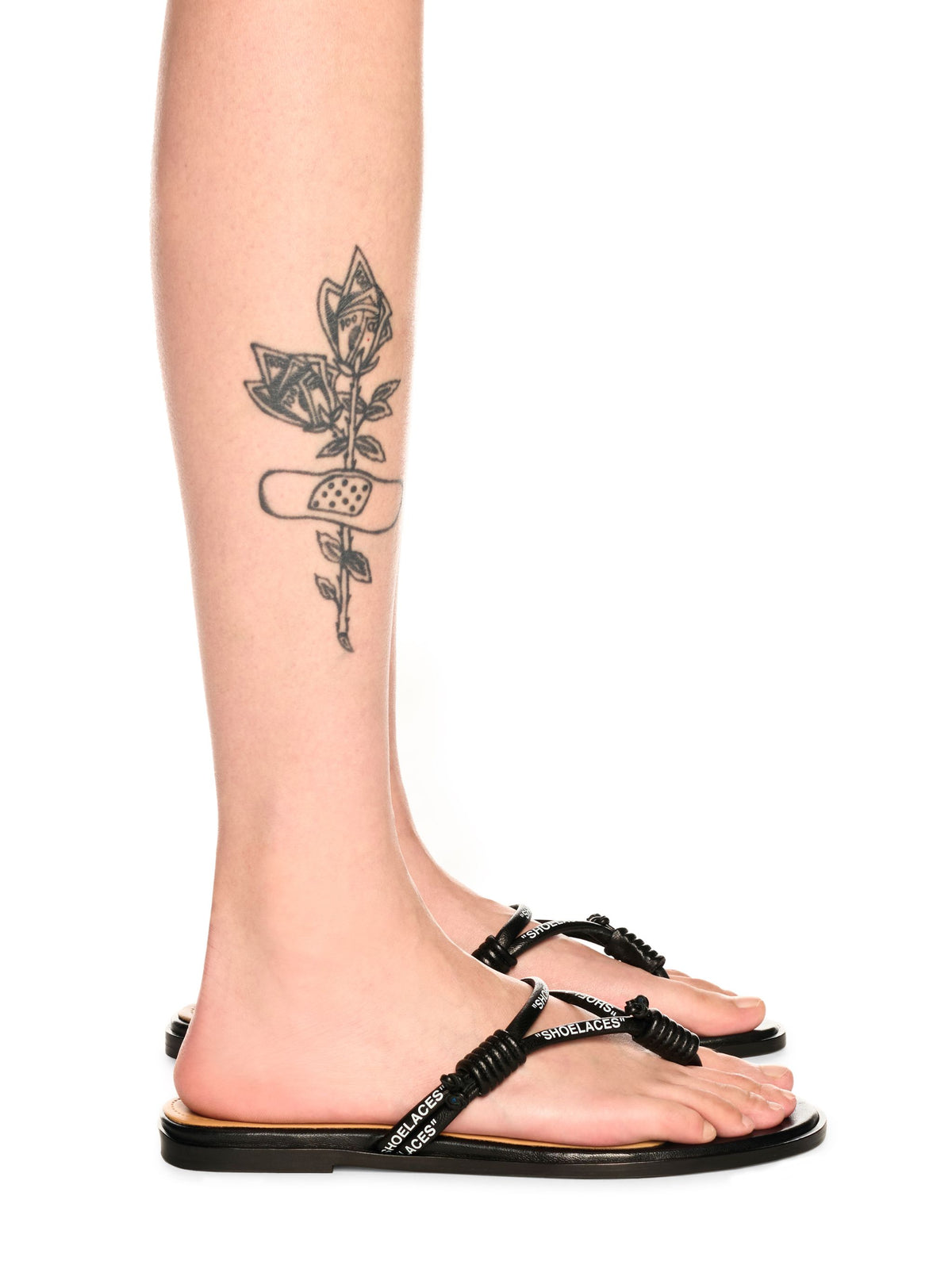 OFF WHITE Shoelace Flat Sandal BLACK OWIH05DS25LEA001