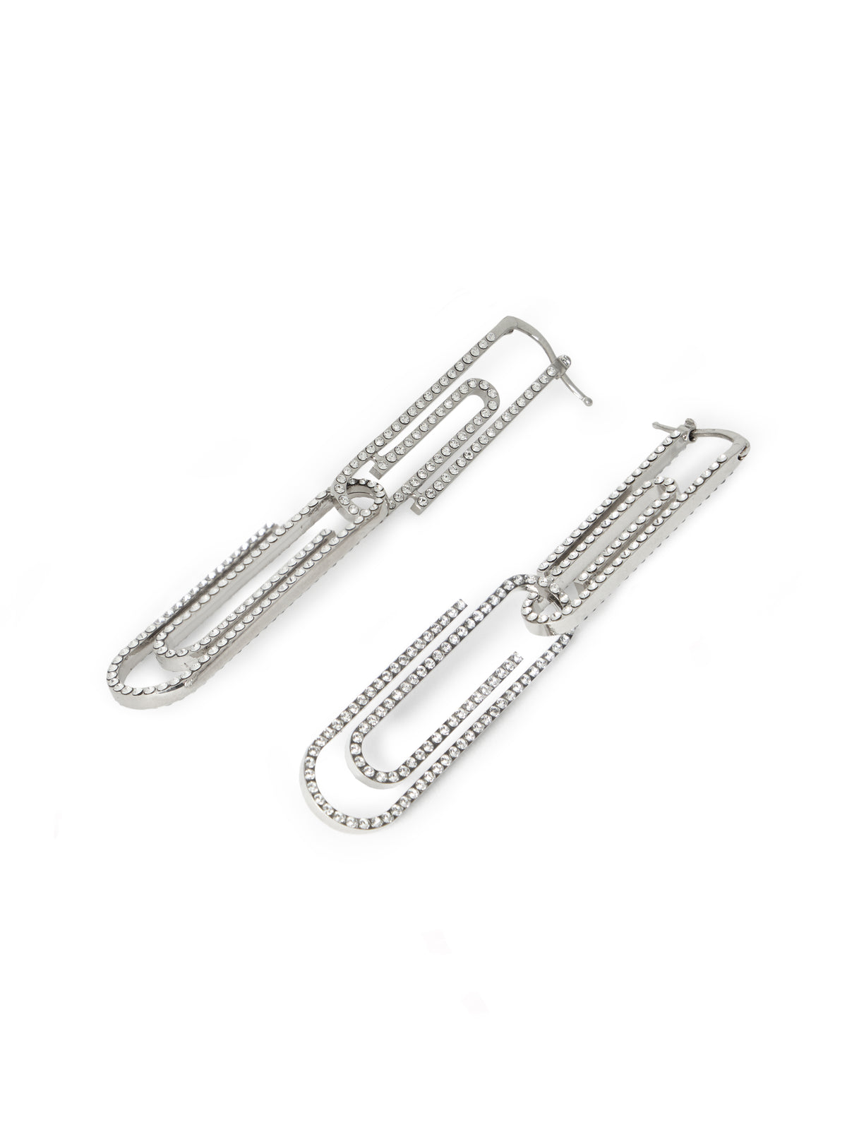 OFF WHITE Paperclip Strass Earrings SILVER OWOD2ACS26MET001
