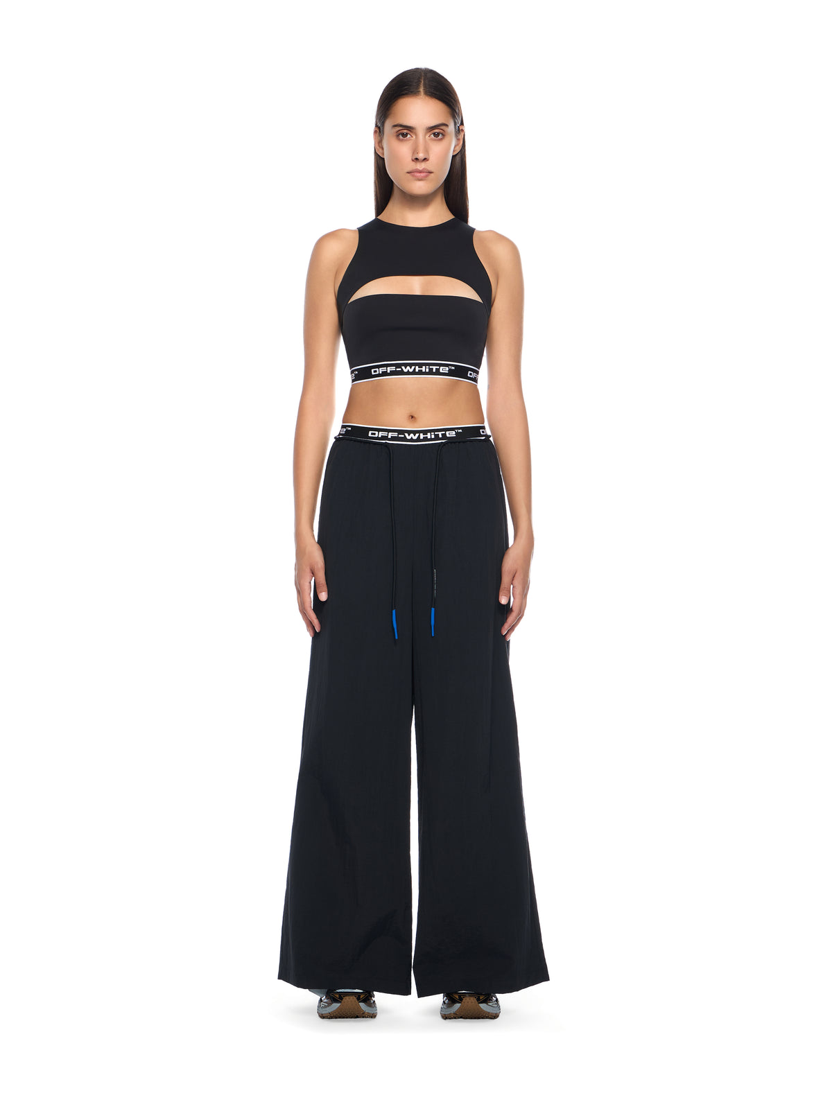 OFF WHITE Logoband Wide-Leg Pants BLACK - FUCHSIA OWVI017F25FAB001