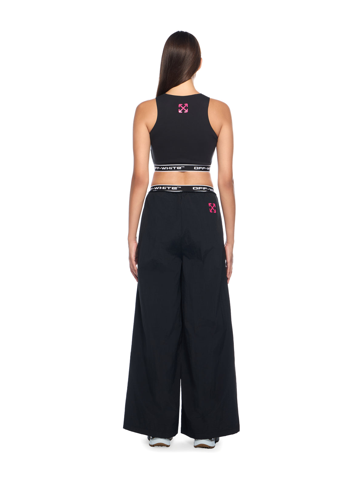OFF WHITE Logoband Wide-Leg Pants BLACK - FUCHSIA OWVI017F25FAB001
