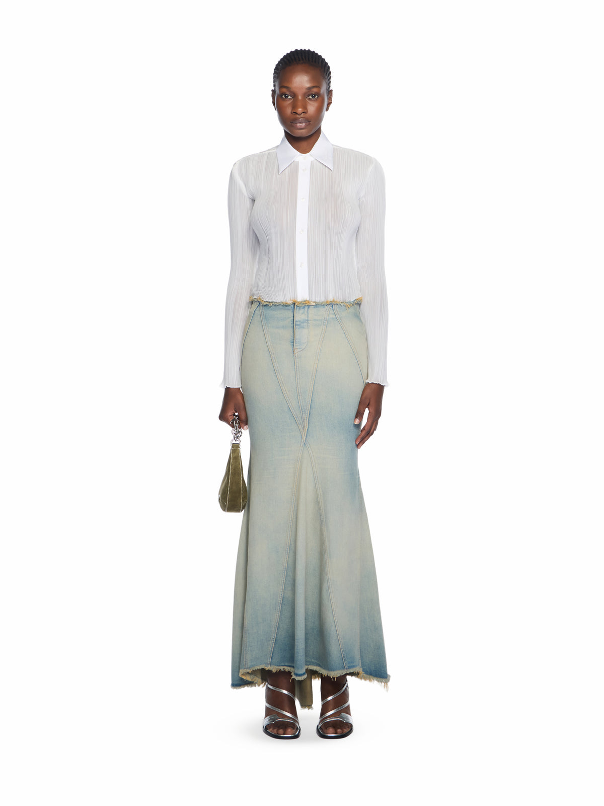 Half Arrow Low Waist Denim Skirt